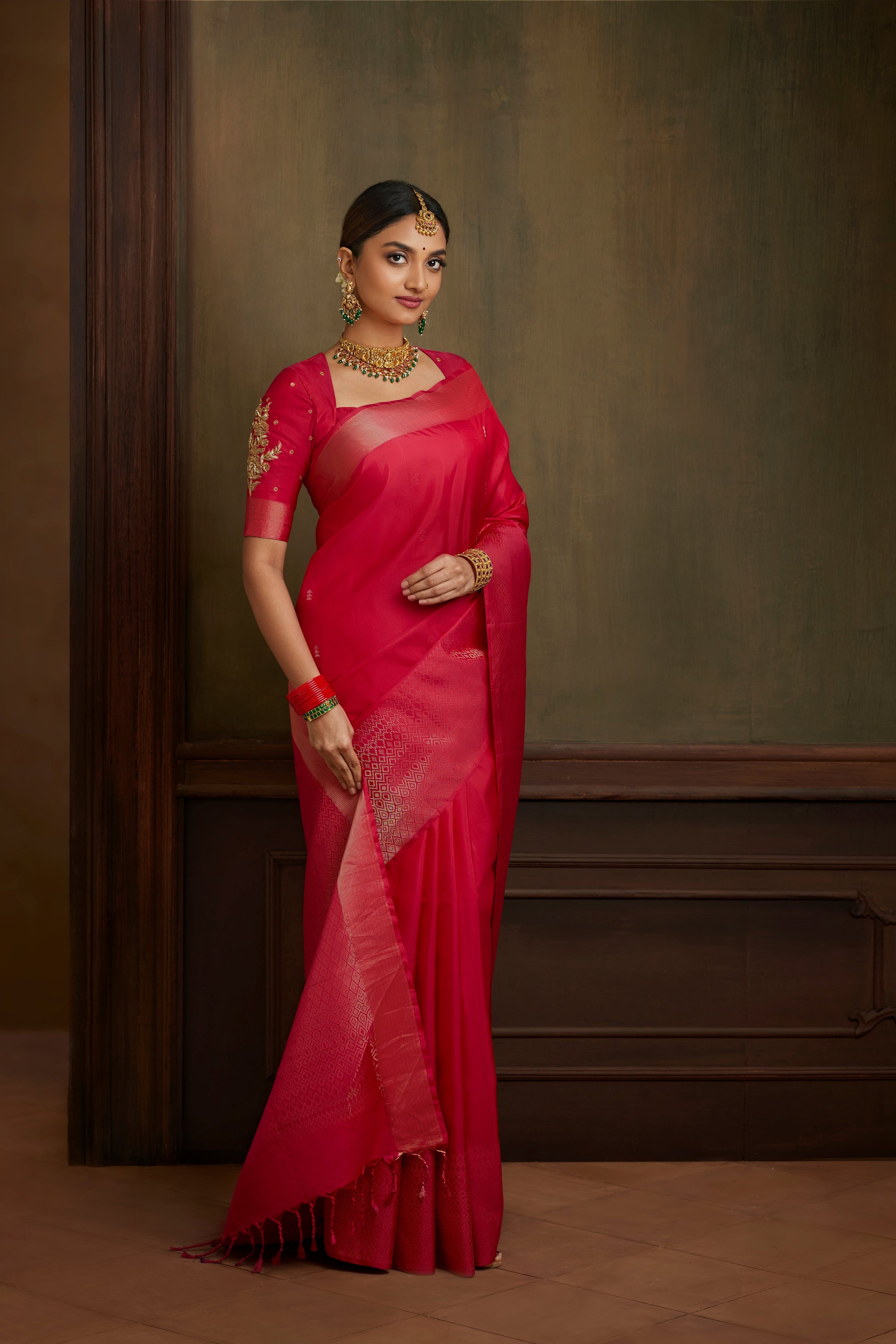 Sivappu Roja Pure Silk Saree