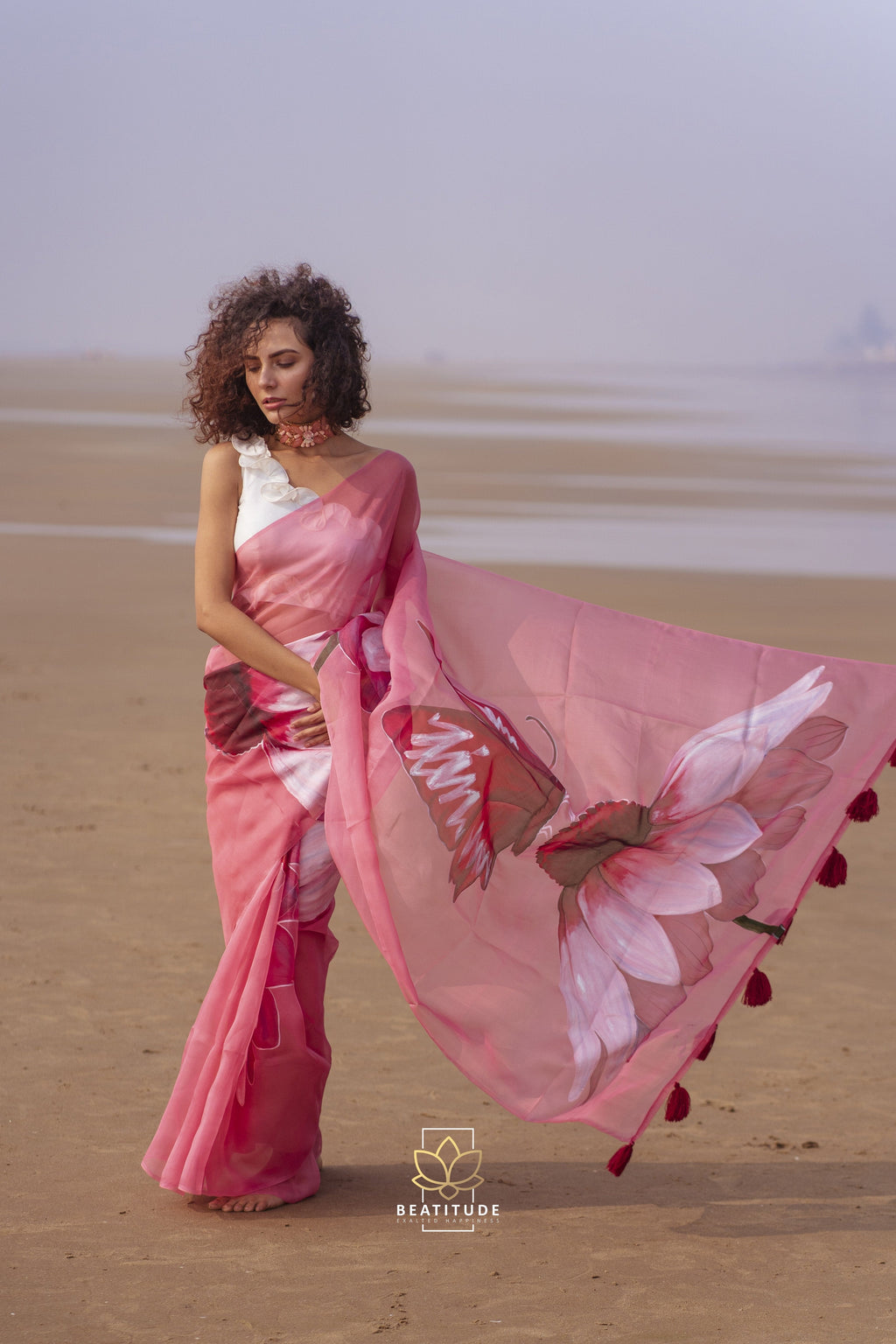 Aphrodite Handpainted Copyright Designer Organza Silk Saree