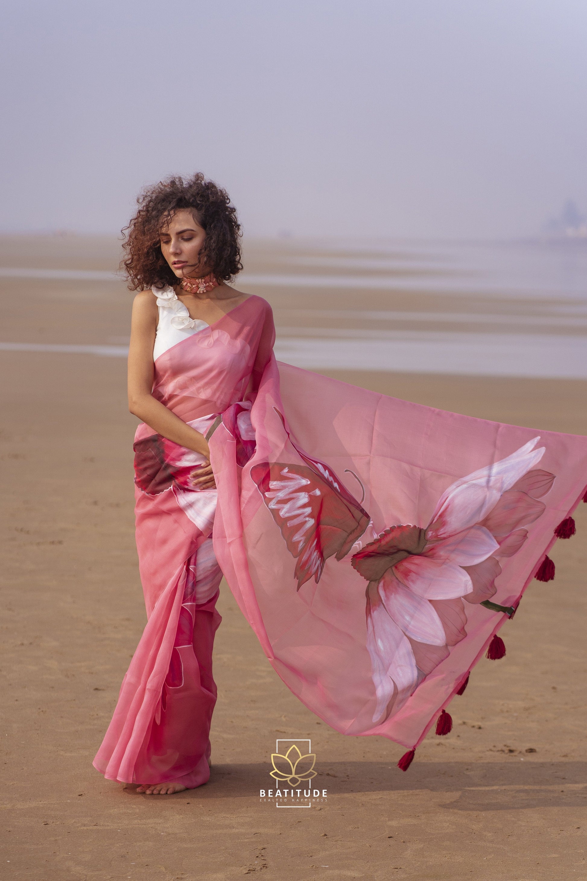 Aphrodite Handpainted Copyright Designer Organza Silk Saree