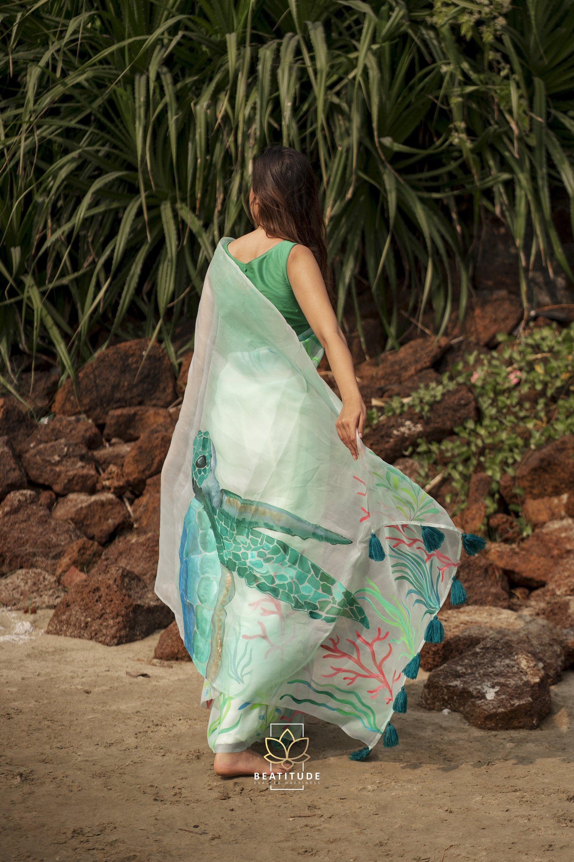 Neith Handpainted Copyright Designer Organza Silk Saree