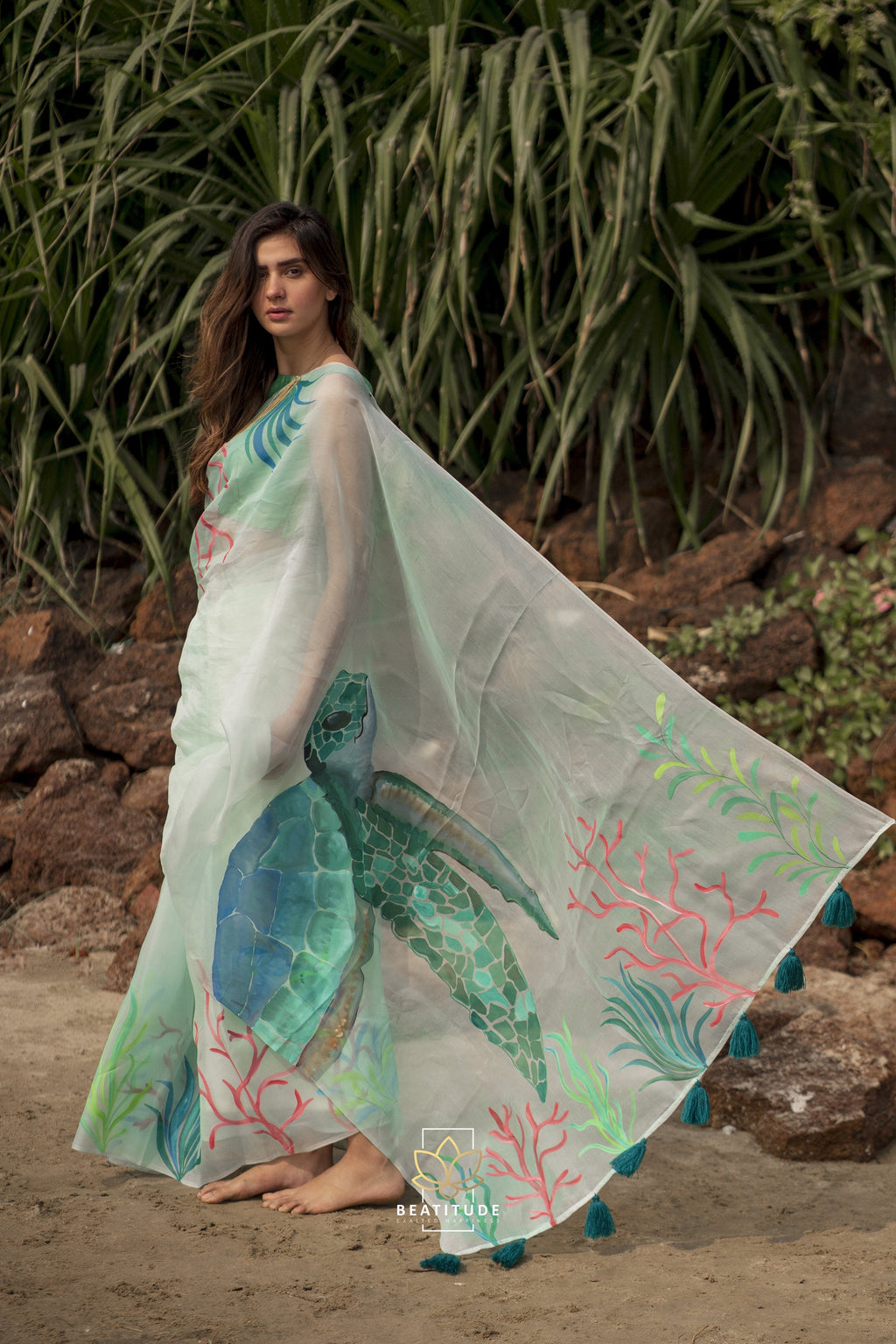 Neith Handpainted Copyright Designer Organza Silk Saree