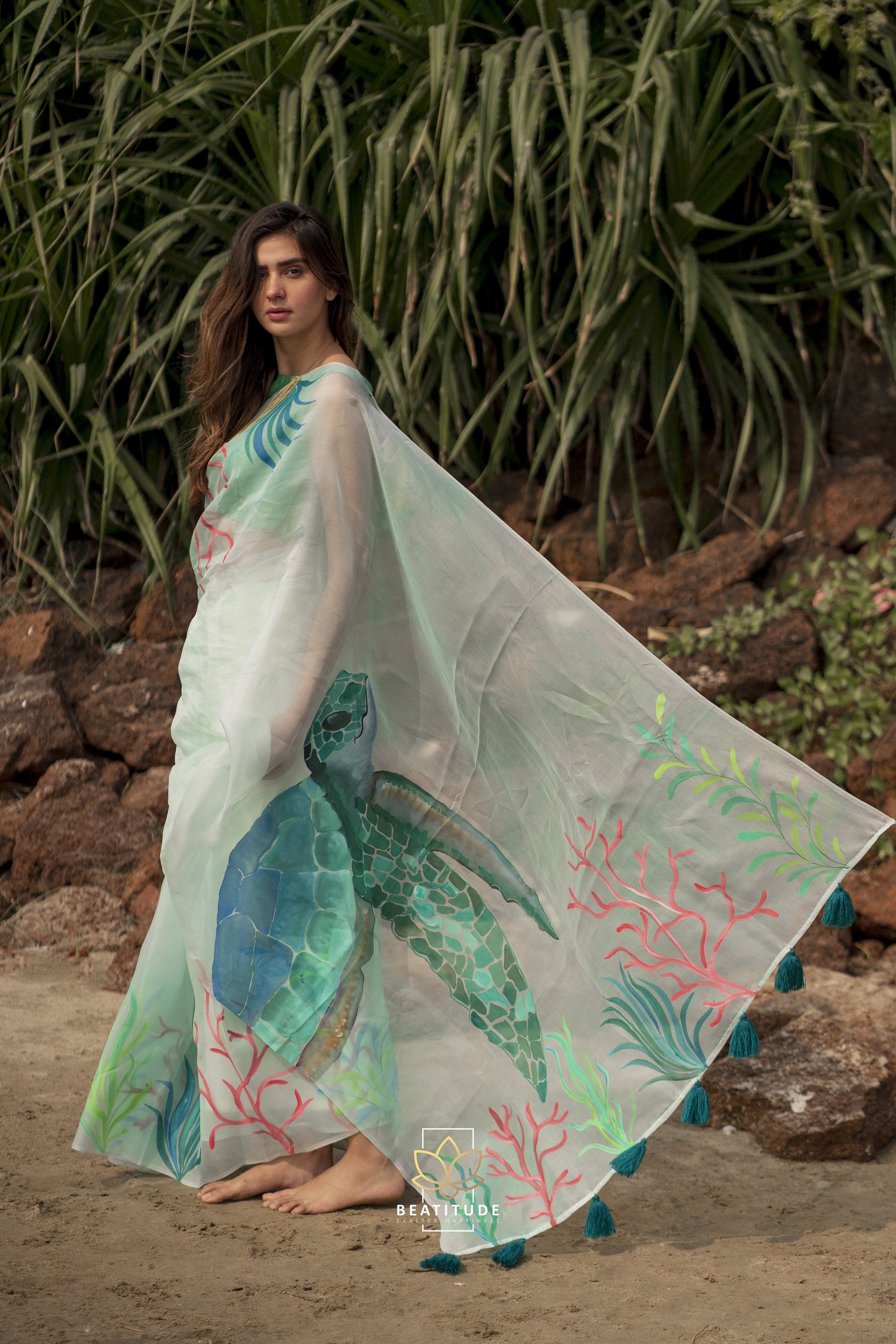 Neith Handpainted Copyright Designer Organza Silk Saree