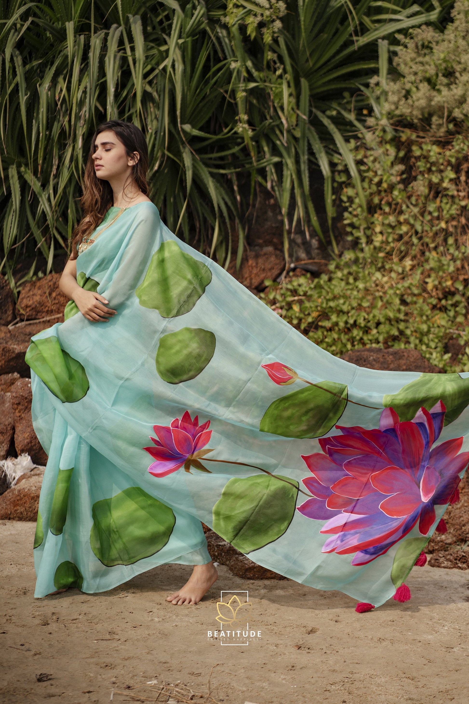 Plutus - Organza Silk Handpainted Designer Saree