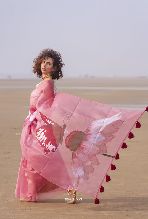 Aphrodite Handpainted Copyright Designer Organza Silk Saree