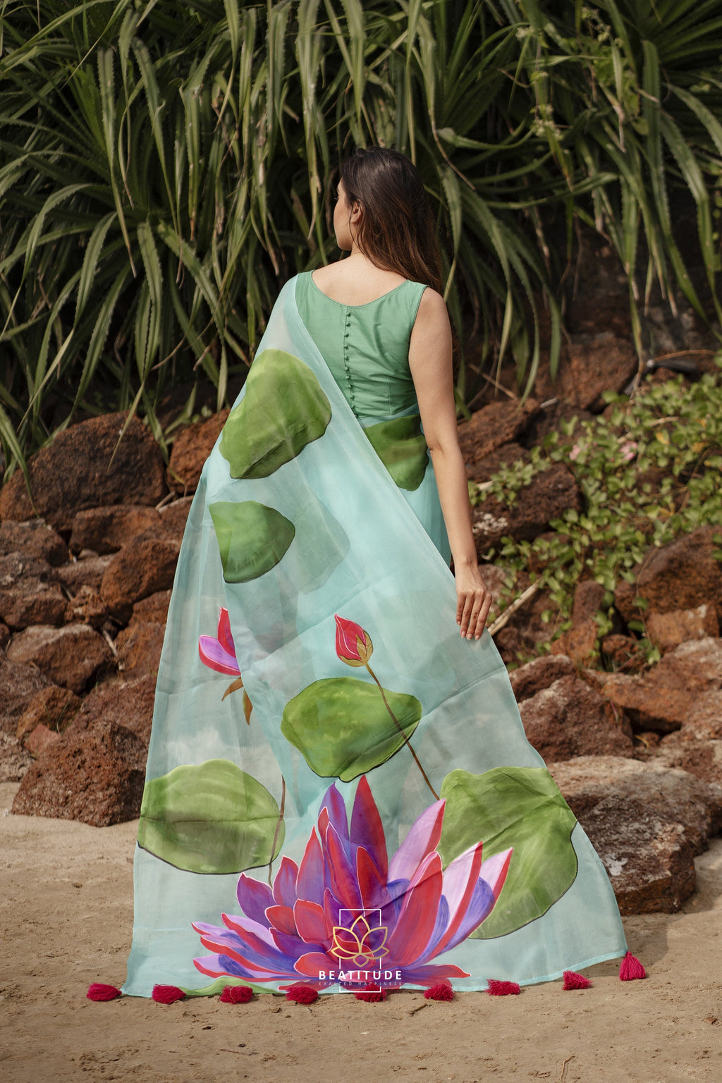 Plutus - Organza Silk Handpainted Designer Saree