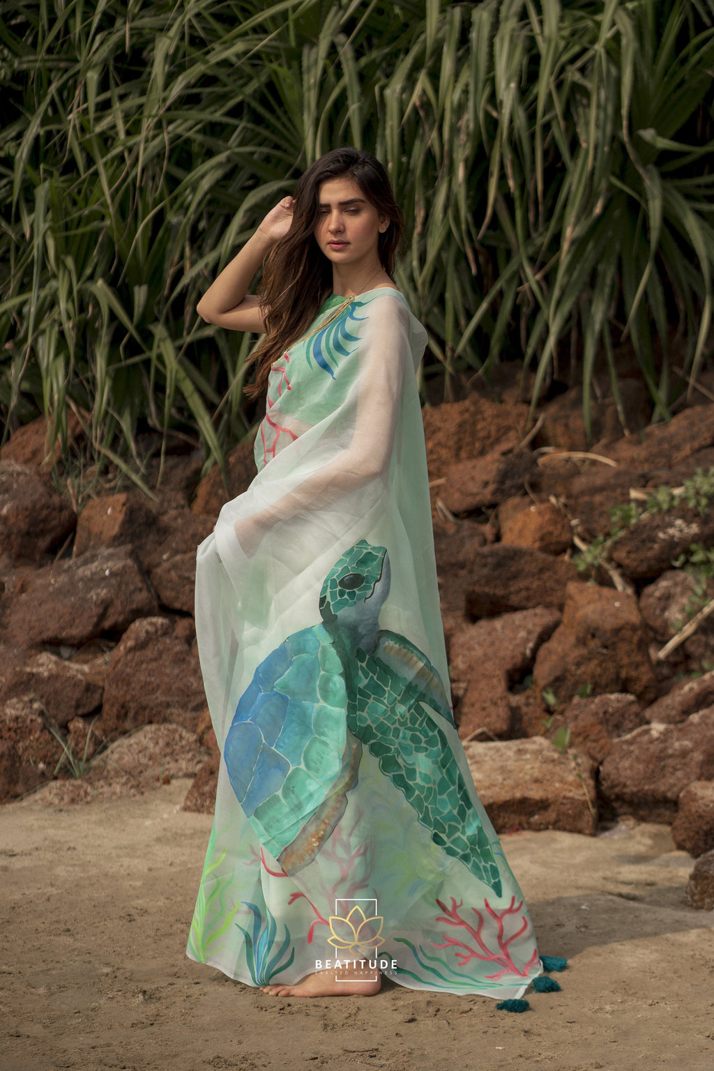 Neith Handpainted Copyright Designer Organza Silk Saree