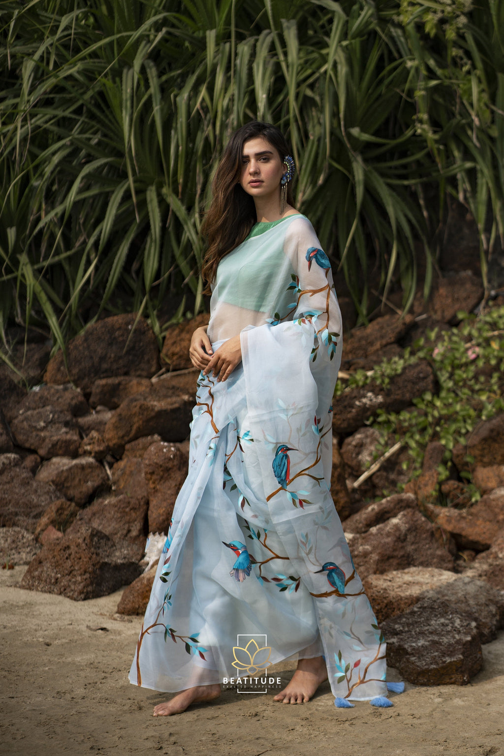 Tyche Handpainted Copyright Designer Organza Silk Saree