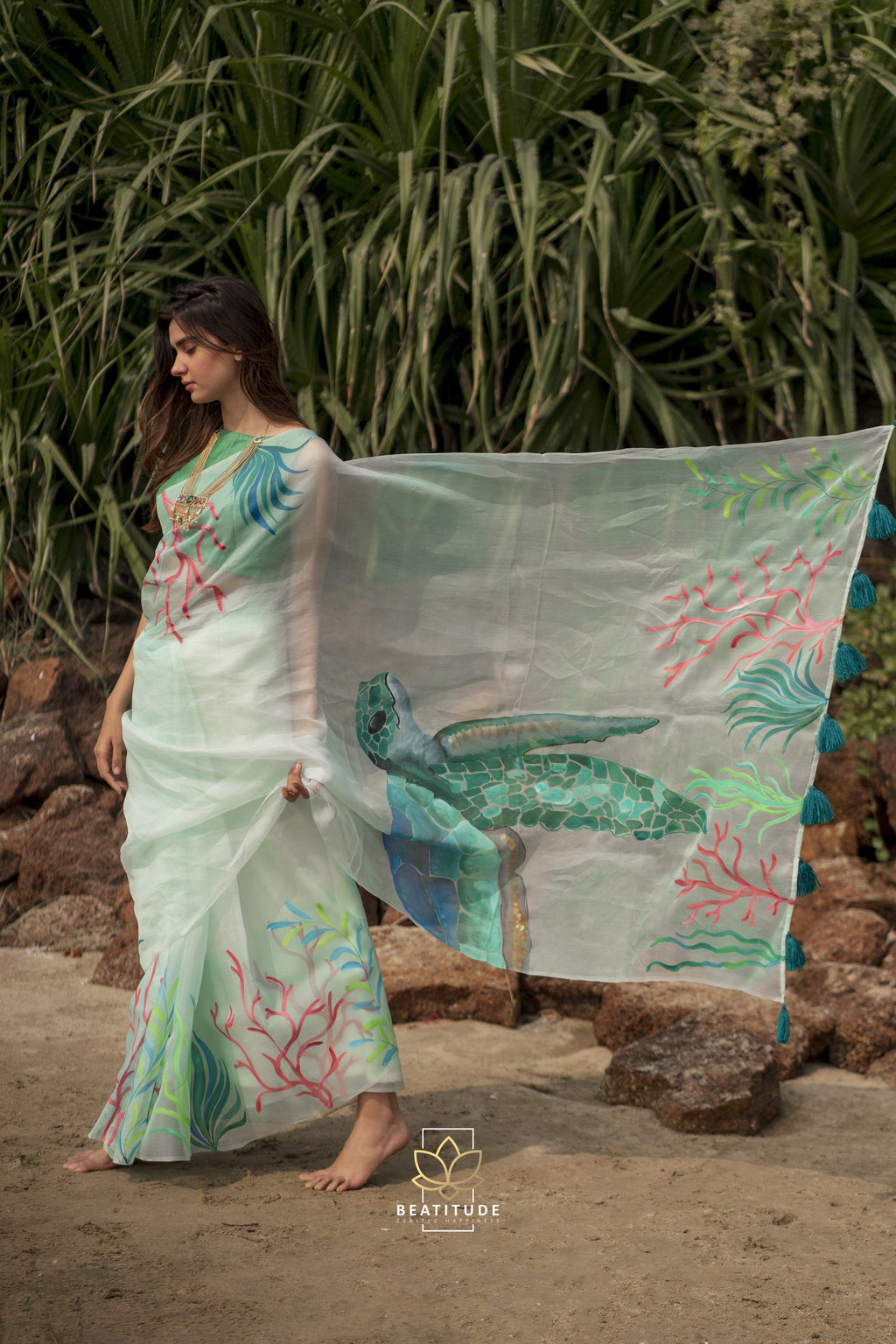 Neith Handpainted Copyright Designer Organza Silk Saree