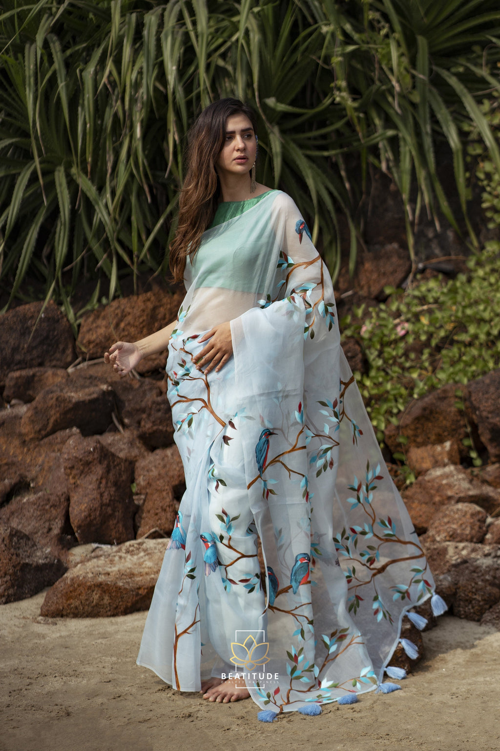 Tyche Handpainted Copyright Designer Organza Silk Saree