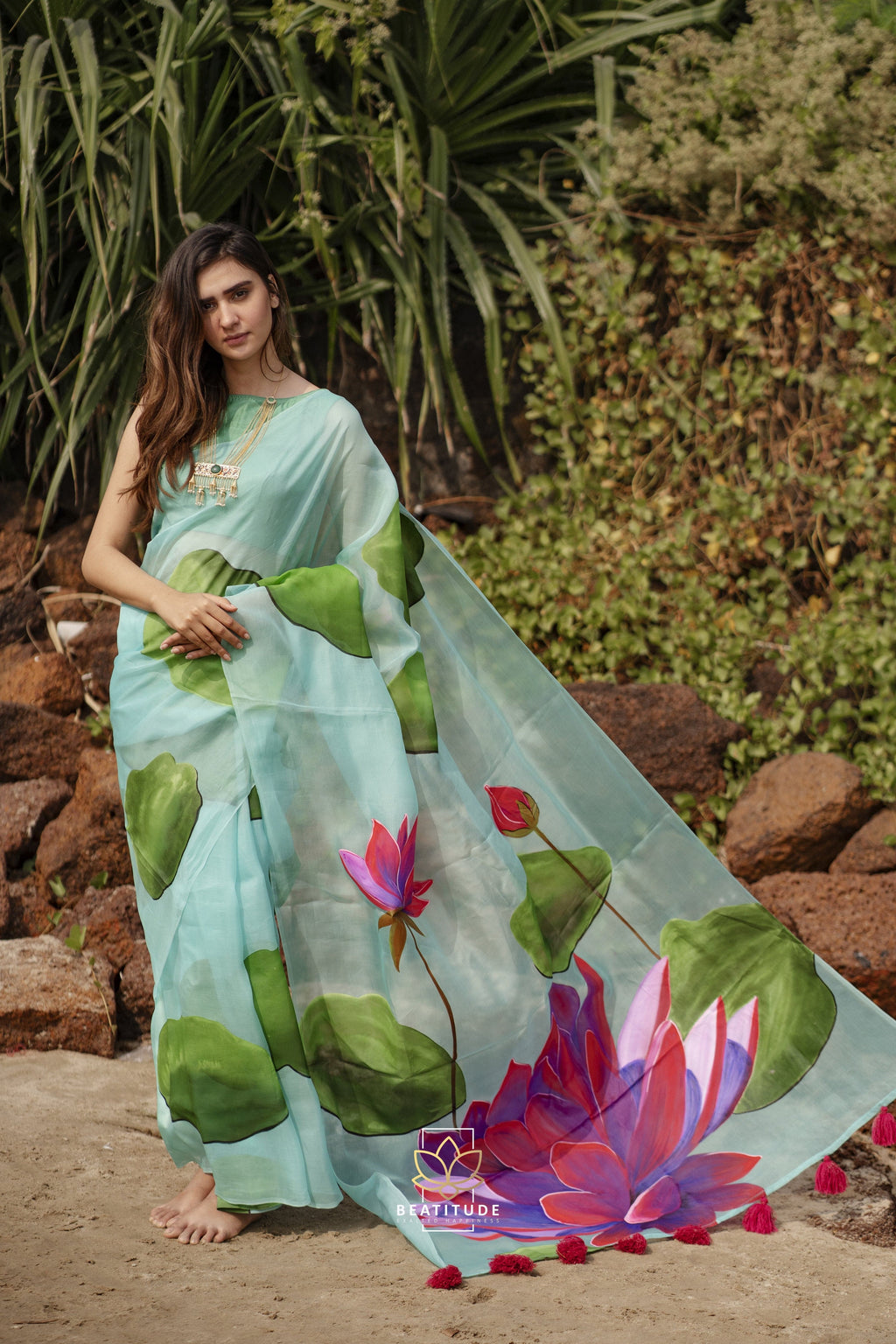 Plutus - Organza Silk Handpainted Designer Saree