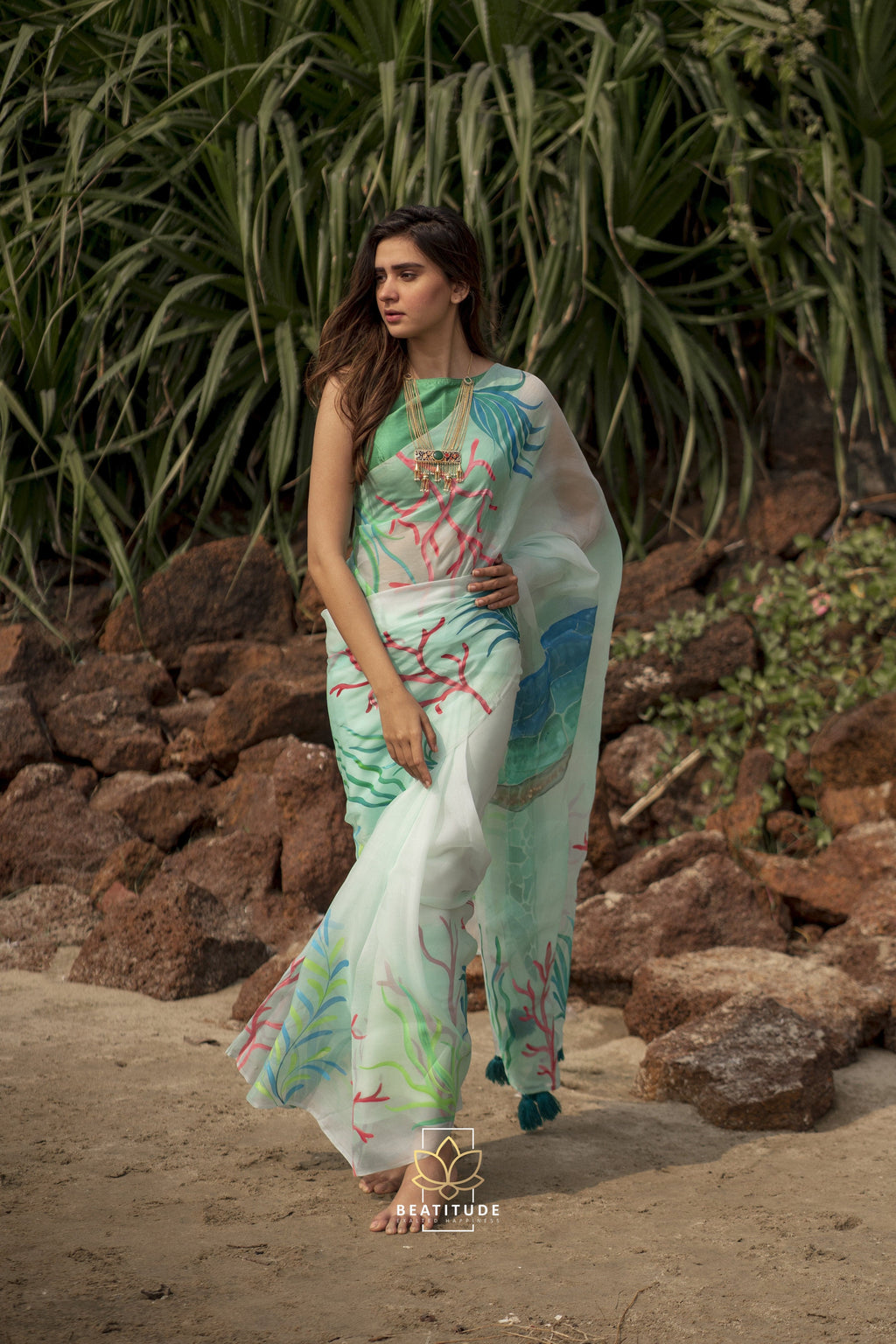 Neith Handpainted Copyright Designer Organza Silk Saree