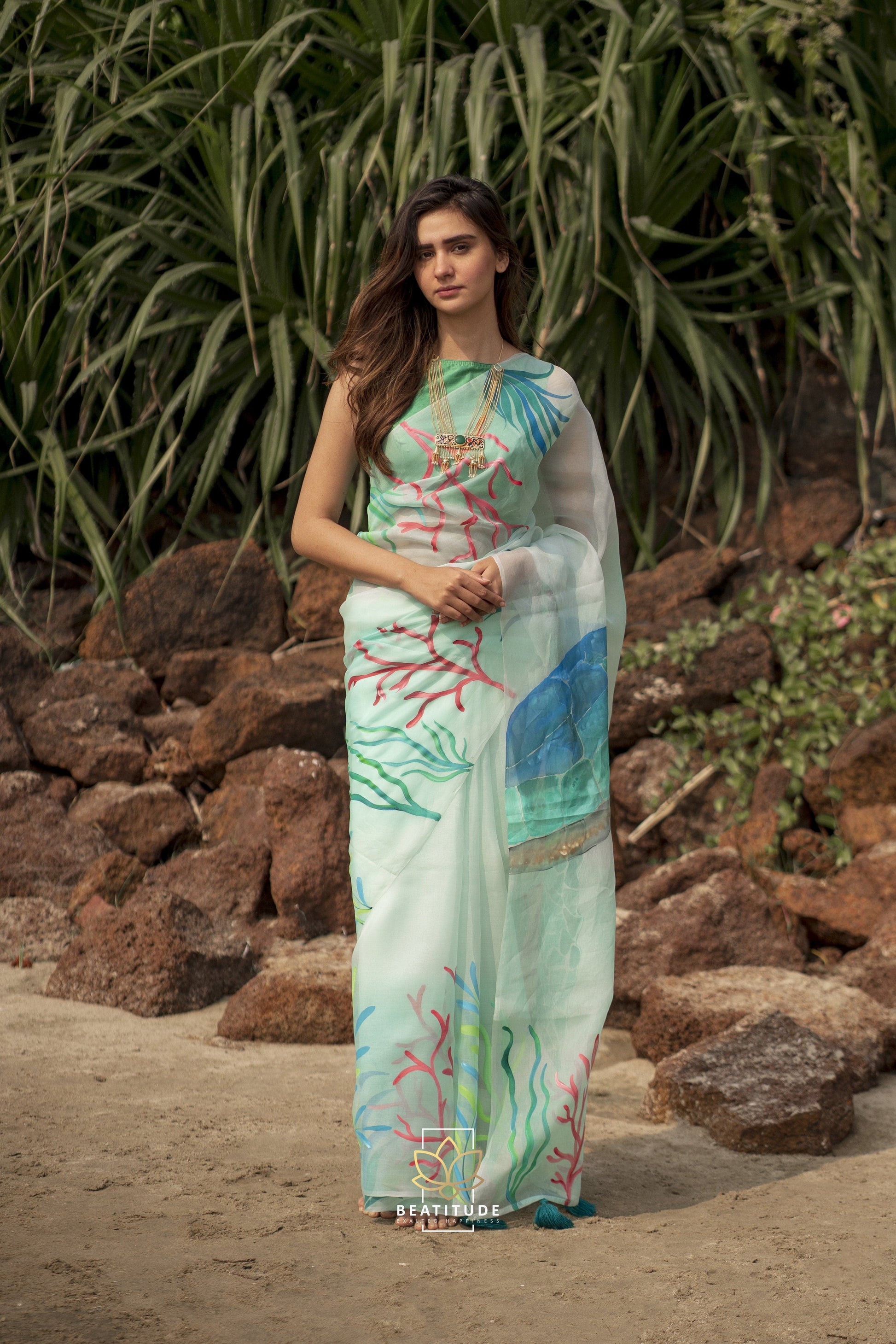 Neith Handpainted Copyright Designer Organza Silk Saree