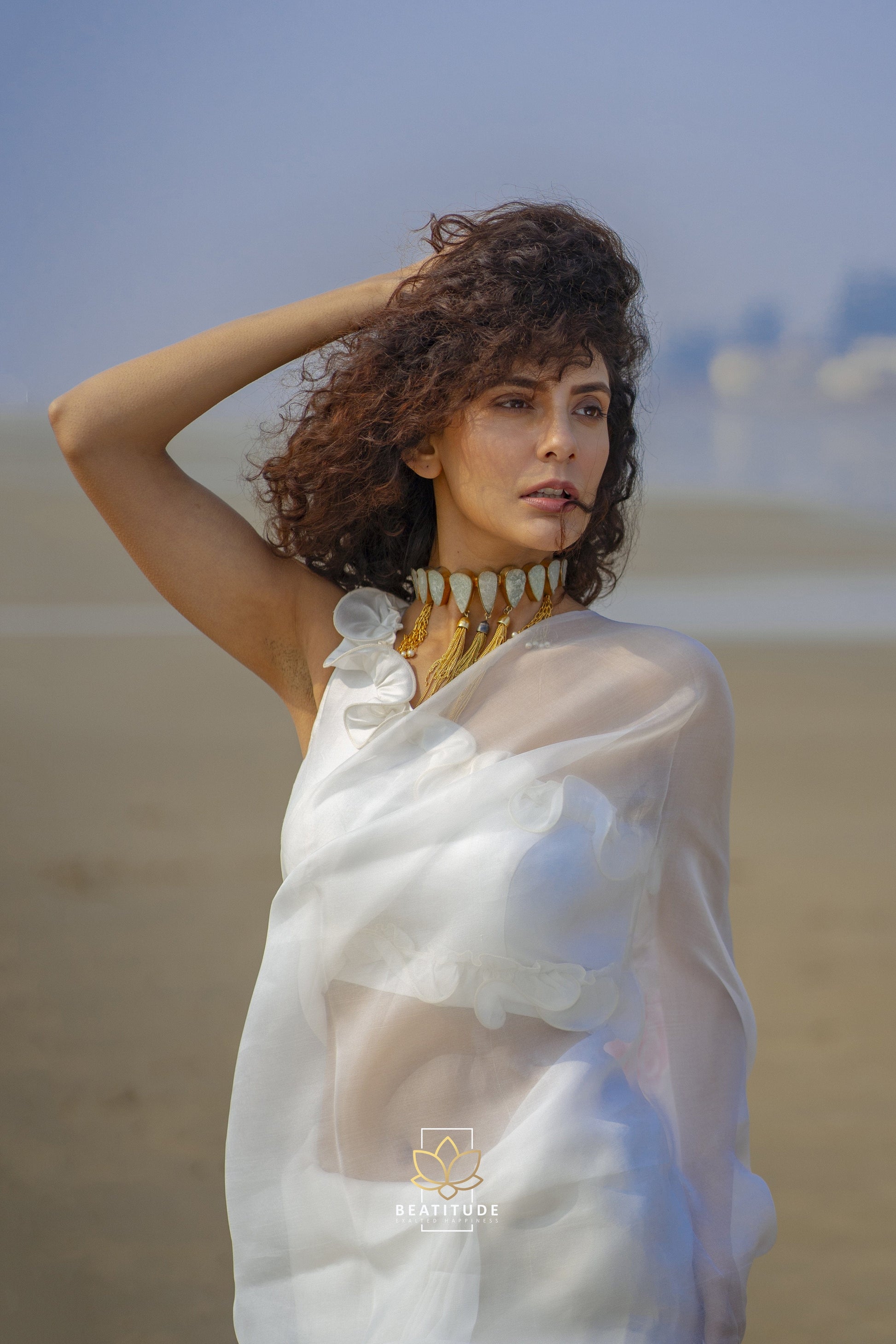 White Handpainted Copyright Designer Organza Silk Saree