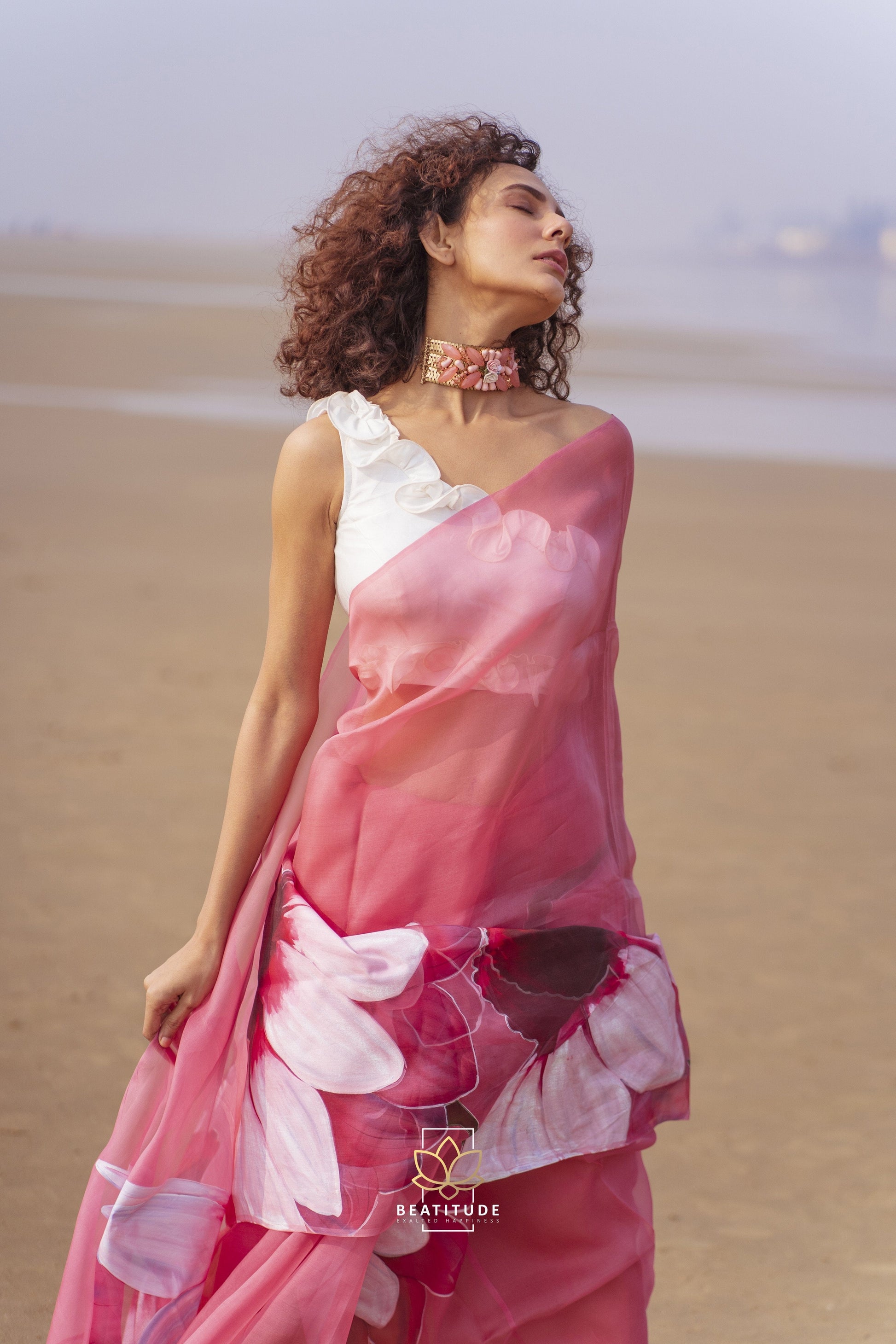 Aphrodite Handpainted Copyright Designer Organza Silk Saree