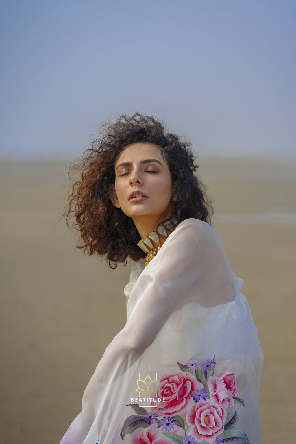 White Handpainted Copyright Designer Organza Silk Saree