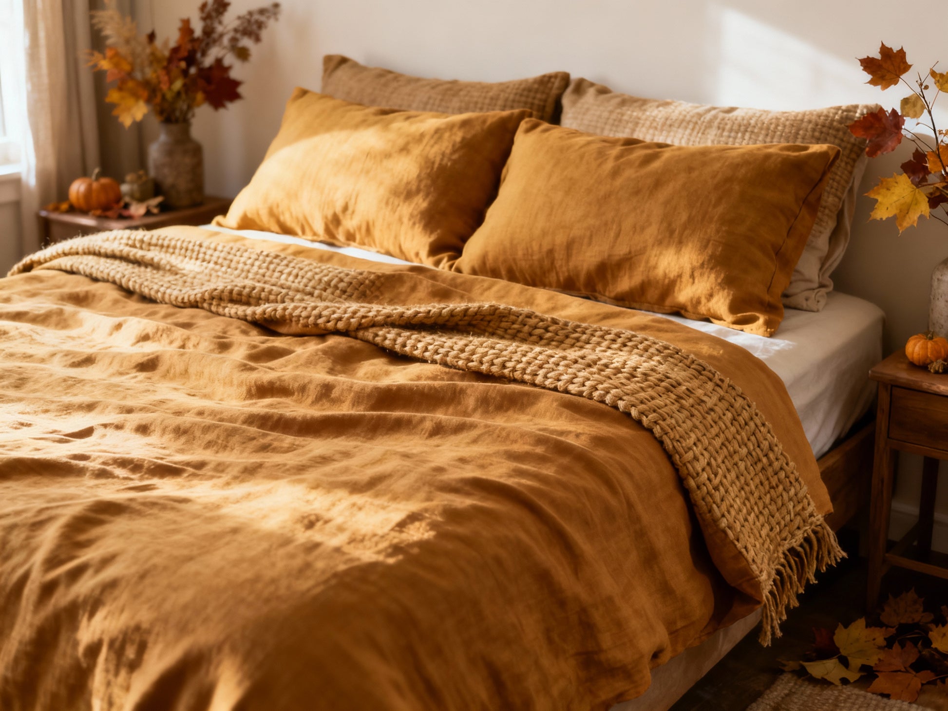 Sahara Camel Linen Bedding Set