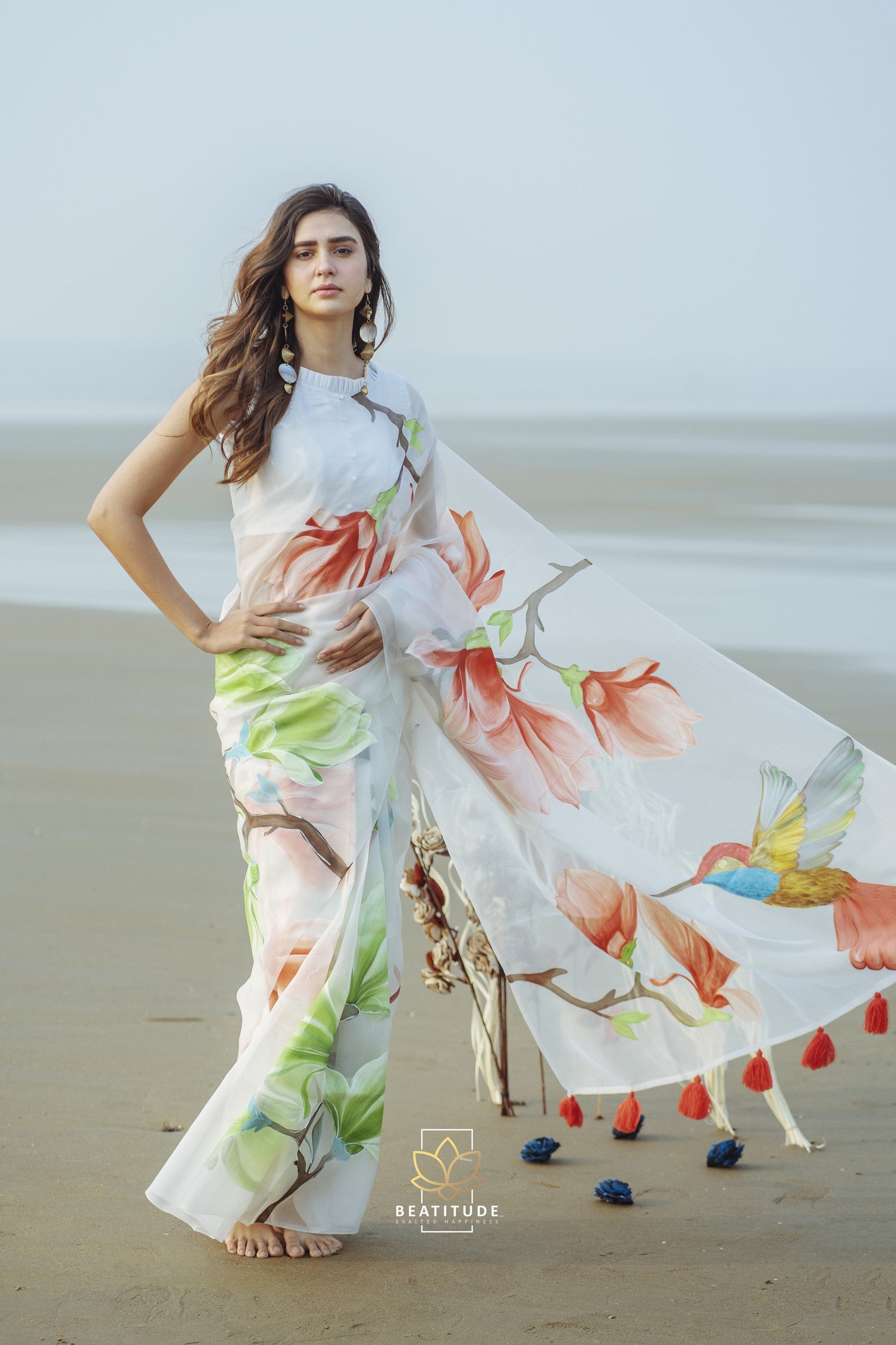 Euphrosyne - Organza Silk Handpainted Copyright Designer Saree