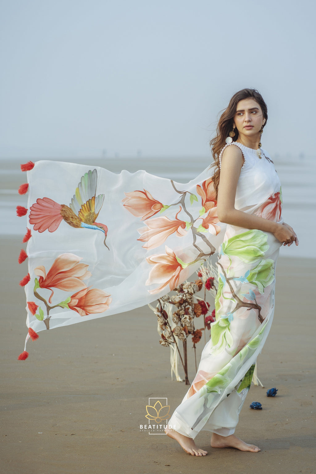 Euphrosyne - Organza Silk Handpainted Copyright Designer Saree