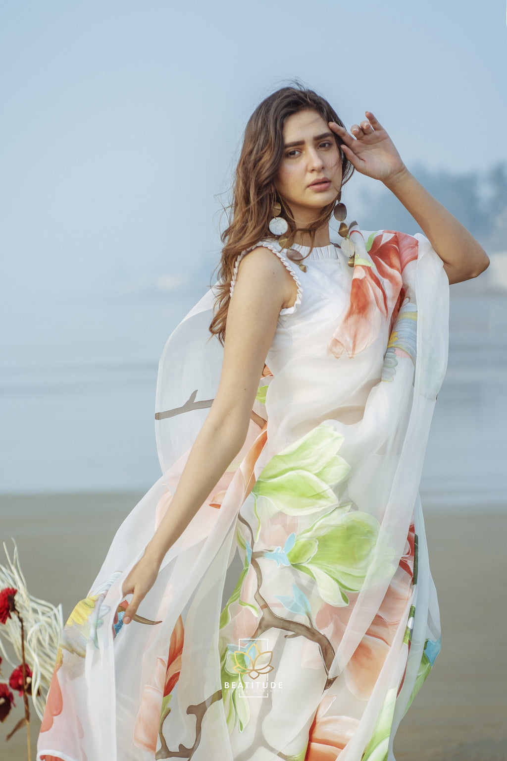 Euphrosyne - Organza Silk Handpainted Copyright Designer Saree
