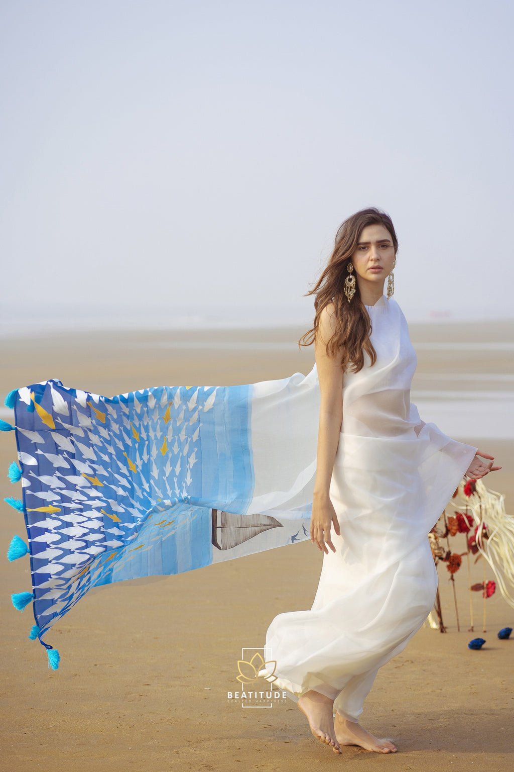 Hades Handpainted Copyright Designer Organza Silk Saree