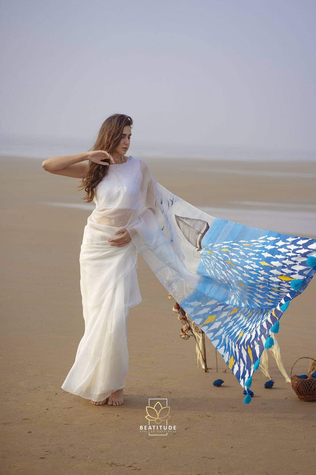 Hades Handpainted Copyright Designer Organza Silk Saree