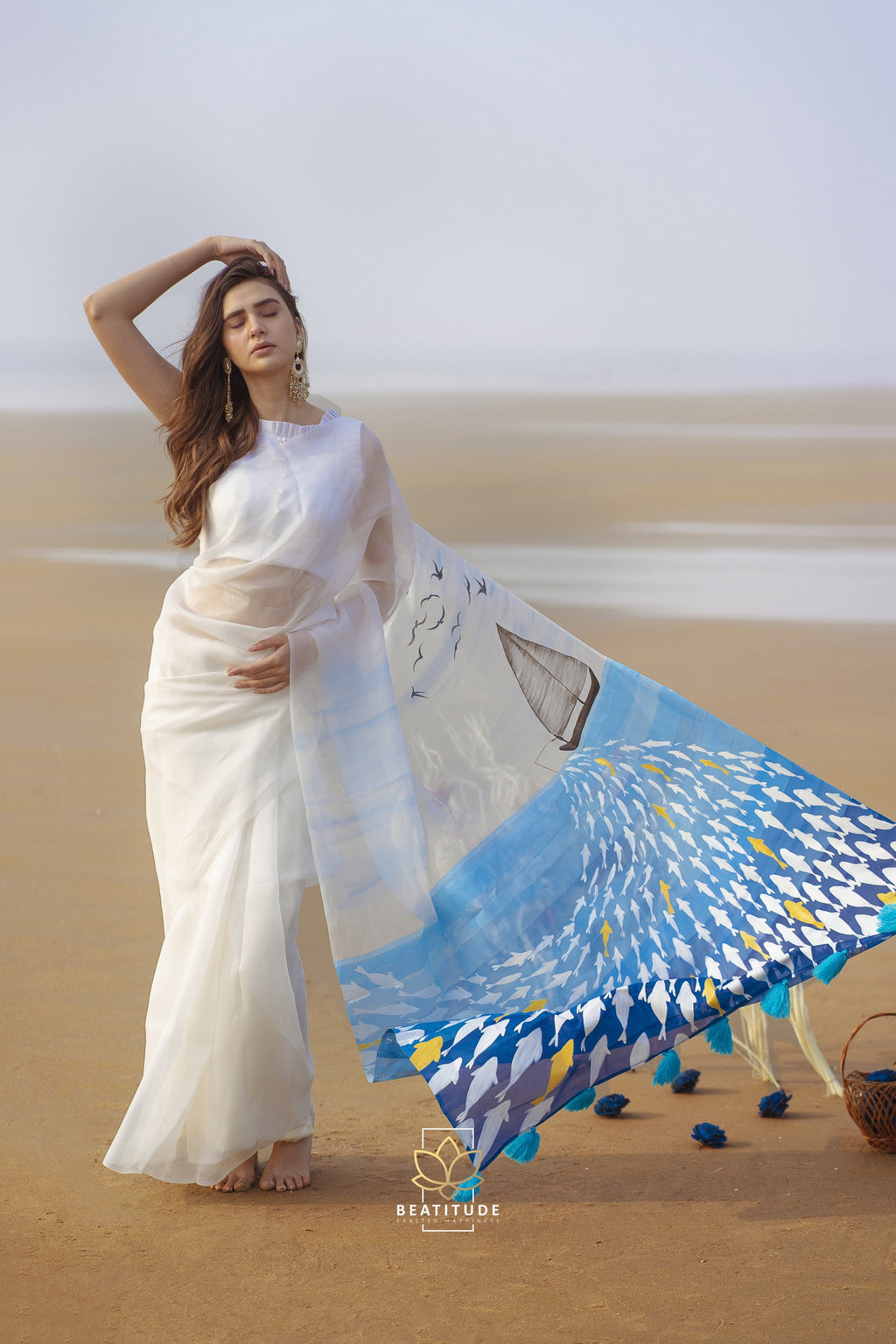 Hades Handpainted Copyright Designer Organza Silk Saree