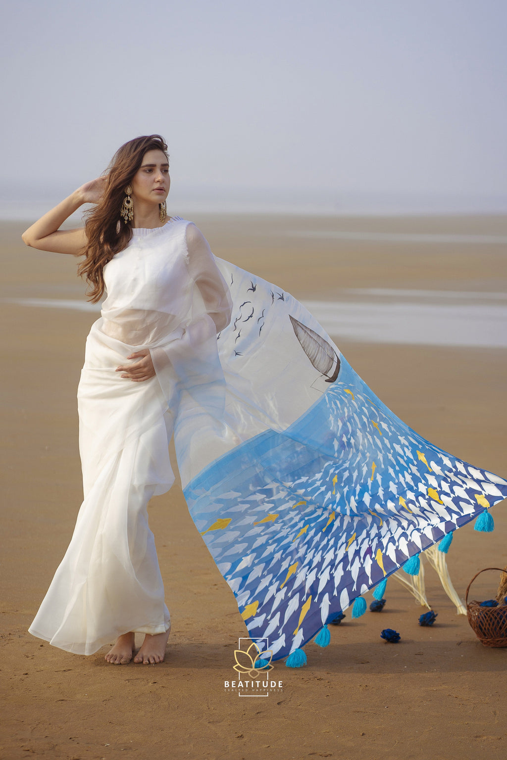 Hades Handpainted Copyright Designer Organza Silk Saree