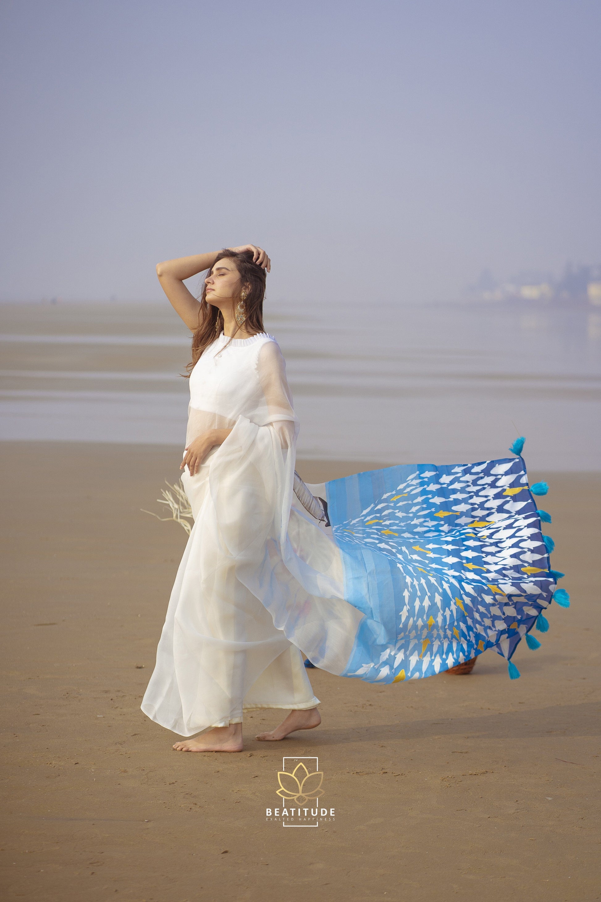 Hades Handpainted Copyright Designer Organza Silk Saree