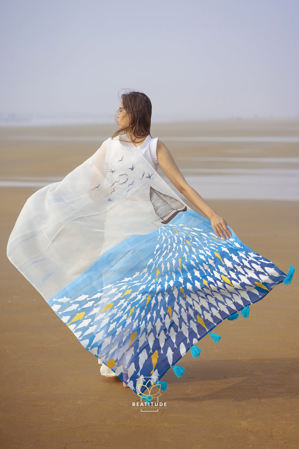 Hades Handpainted Copyright Designer Organza Silk Saree