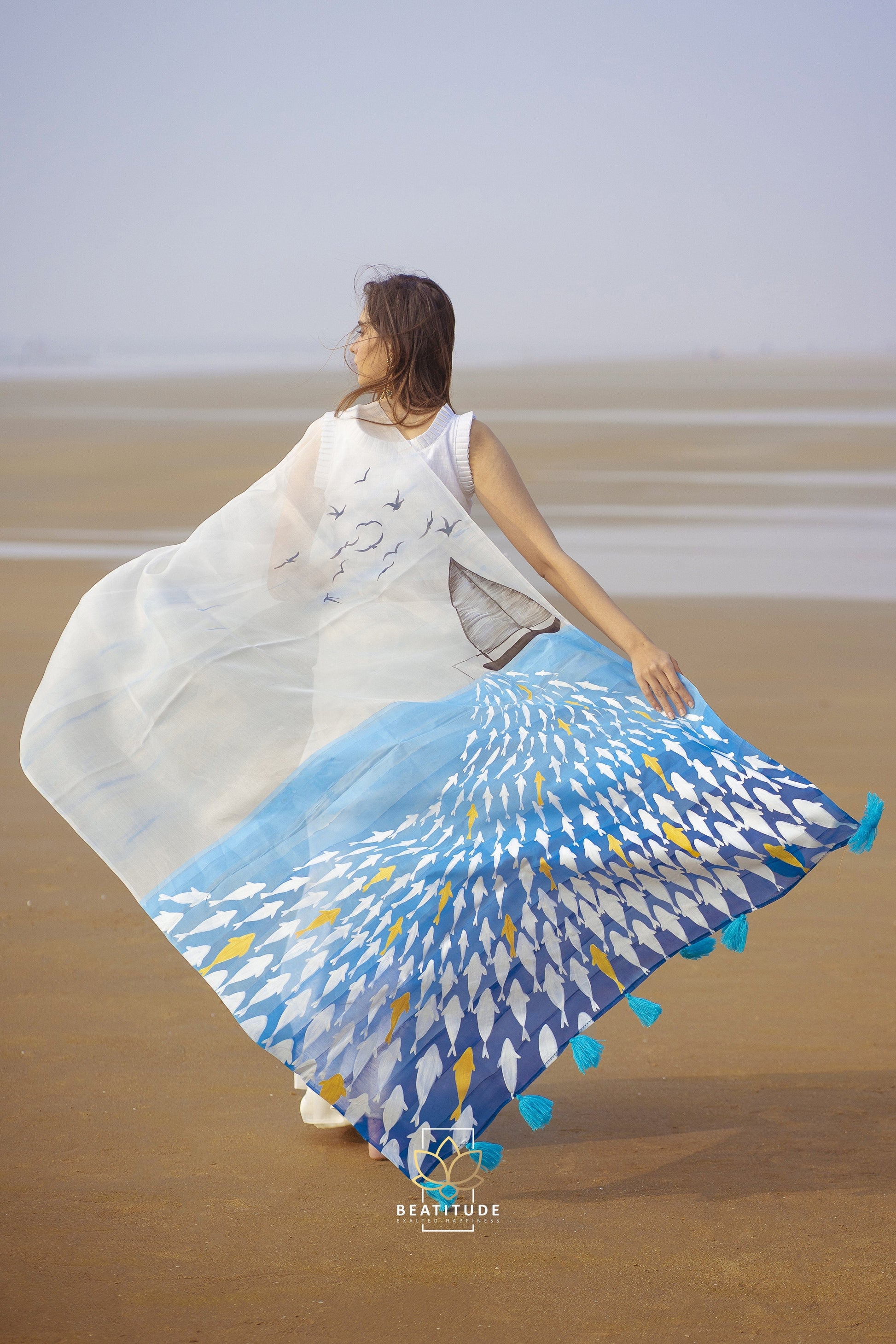 Hades Handpainted Copyright Designer Organza Silk Saree