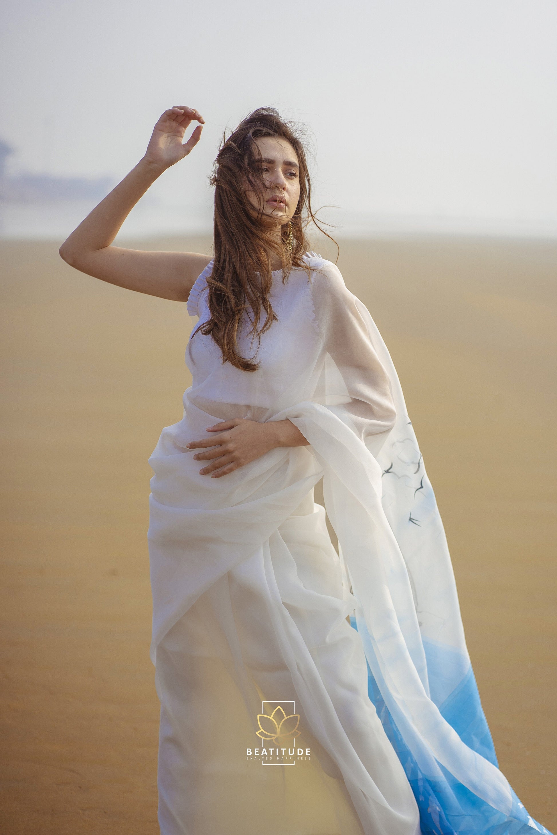 Hades Handpainted Copyright Designer Organza Silk Saree