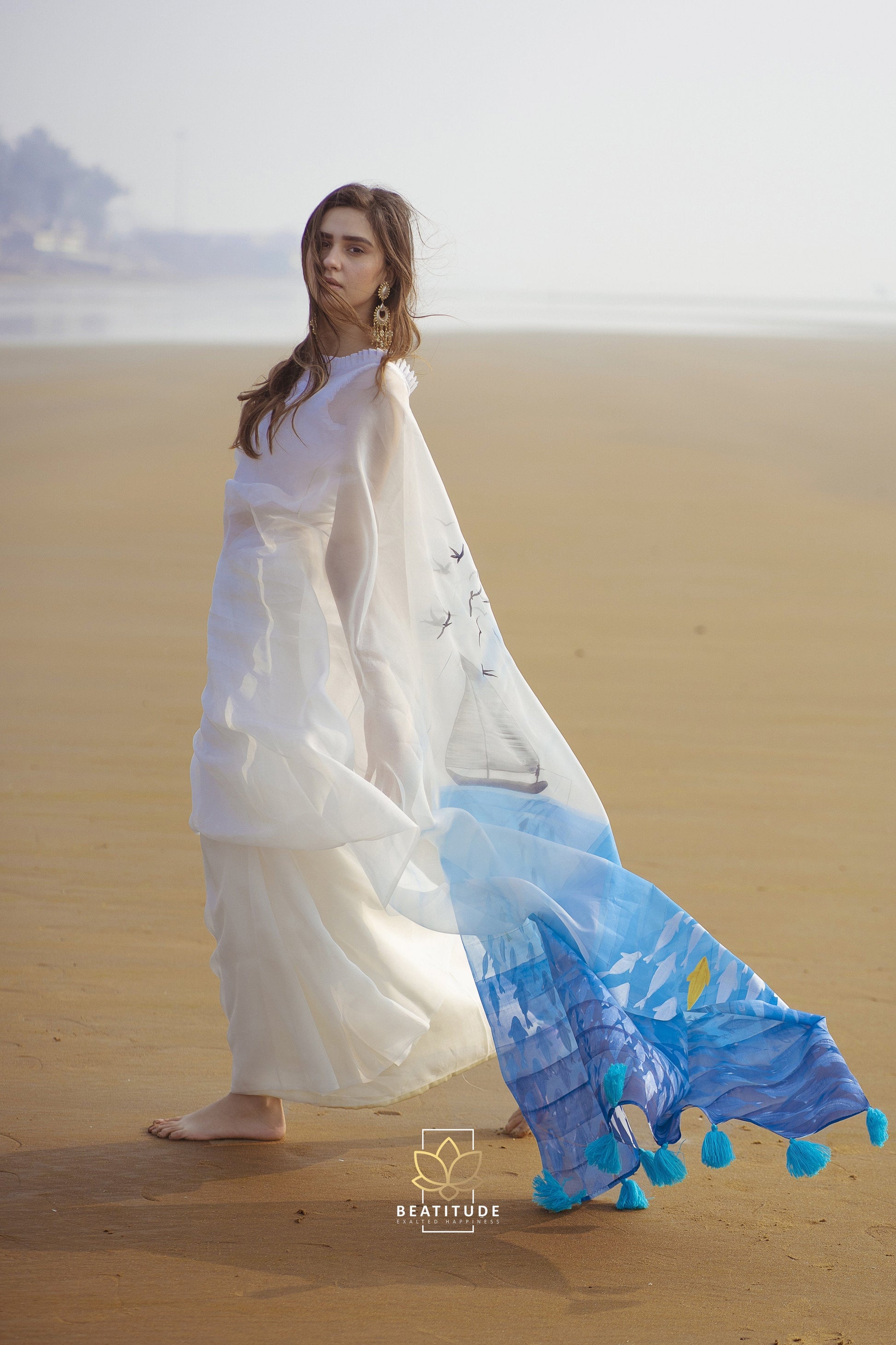 Hades Handpainted Copyright Designer Organza Silk Saree