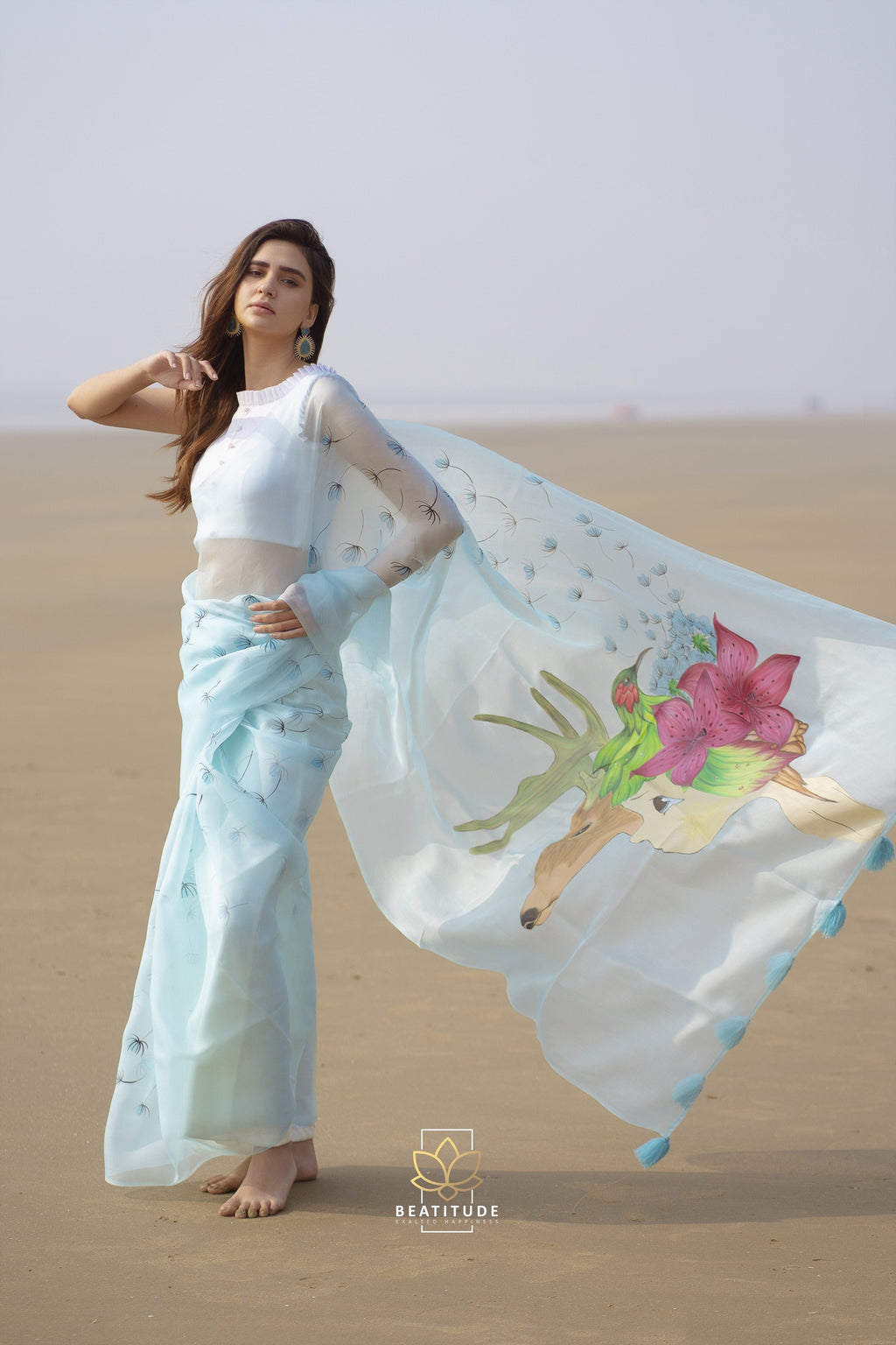 Rhea Handpainted Copyright Designer Organza Silk Saree