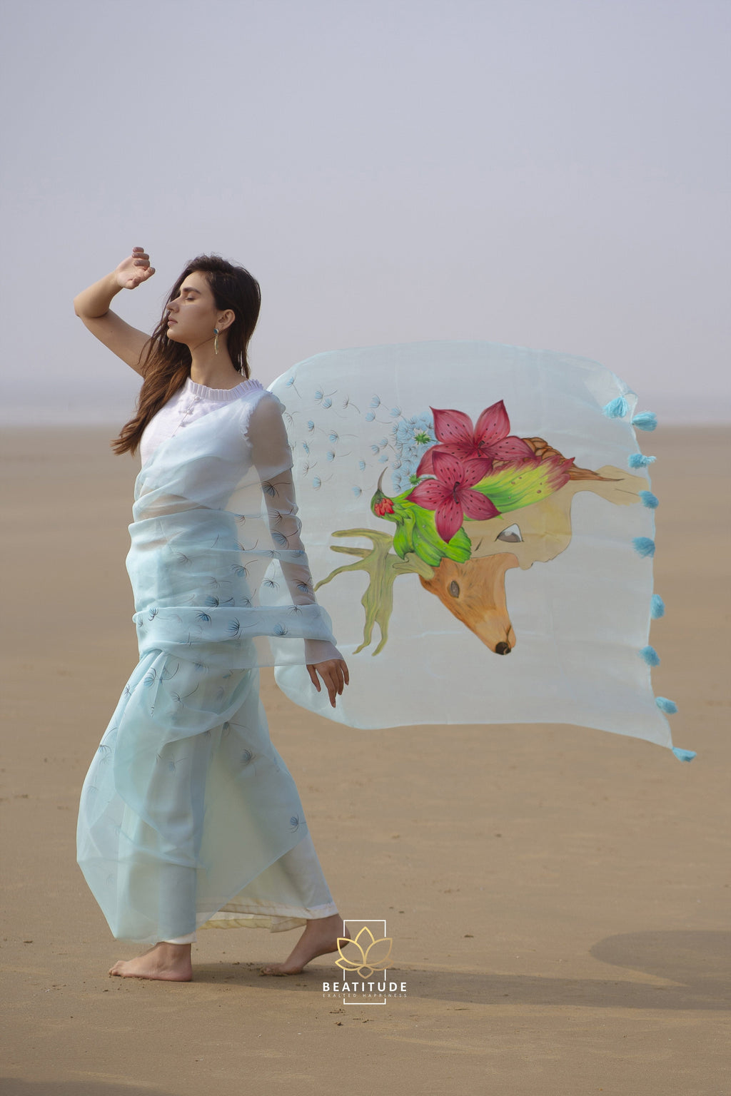 Rhea Handpainted Copyright Designer Organza Silk Saree