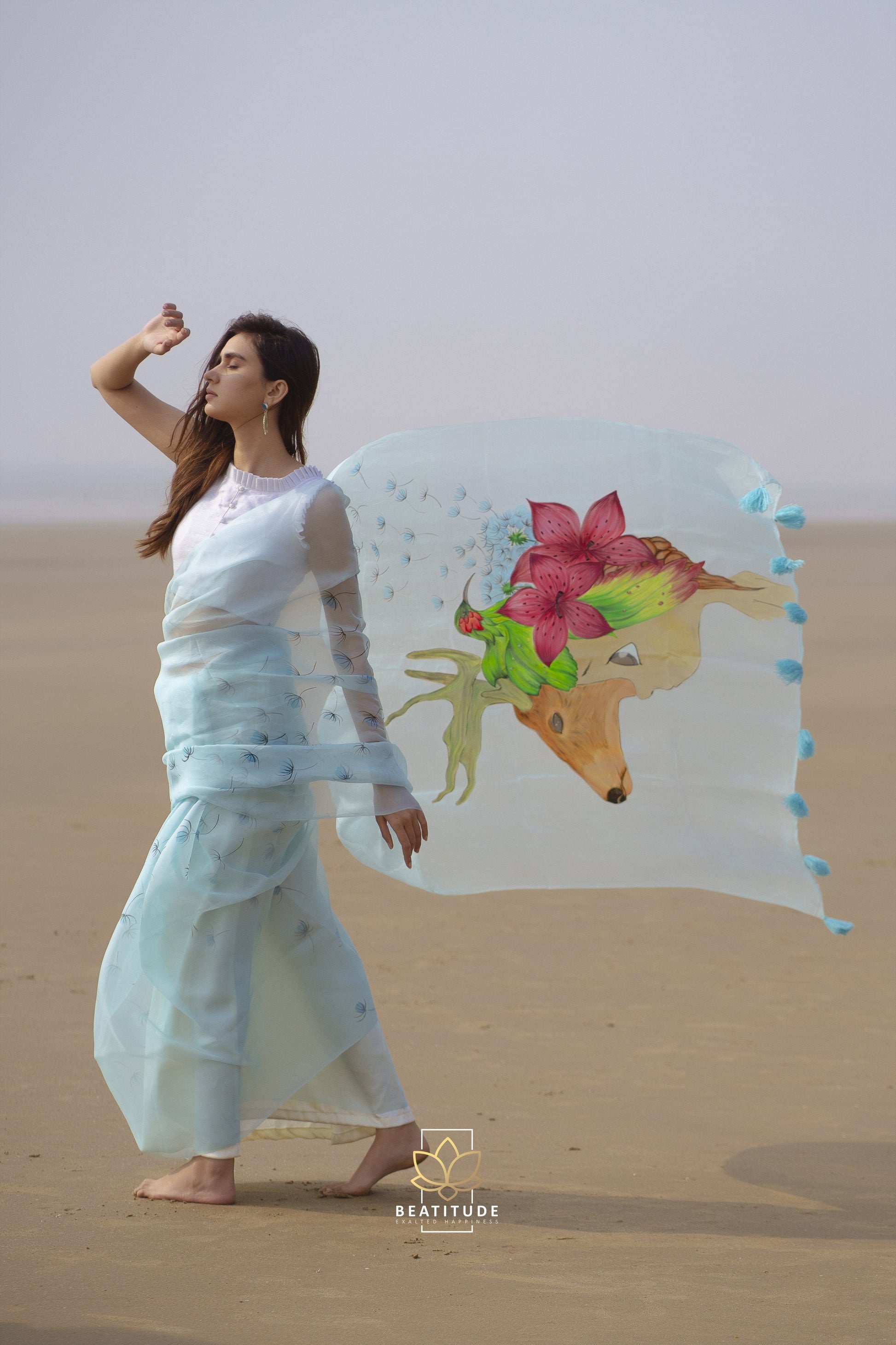 Rhea Handpainted Copyright Designer Organza Silk Saree