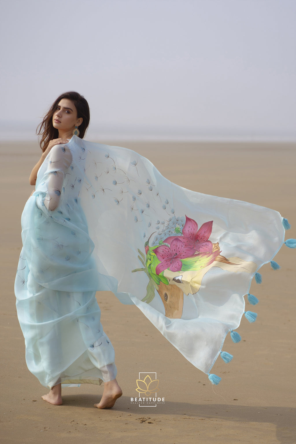 Rhea Handpainted Copyright Designer Organza Silk Saree