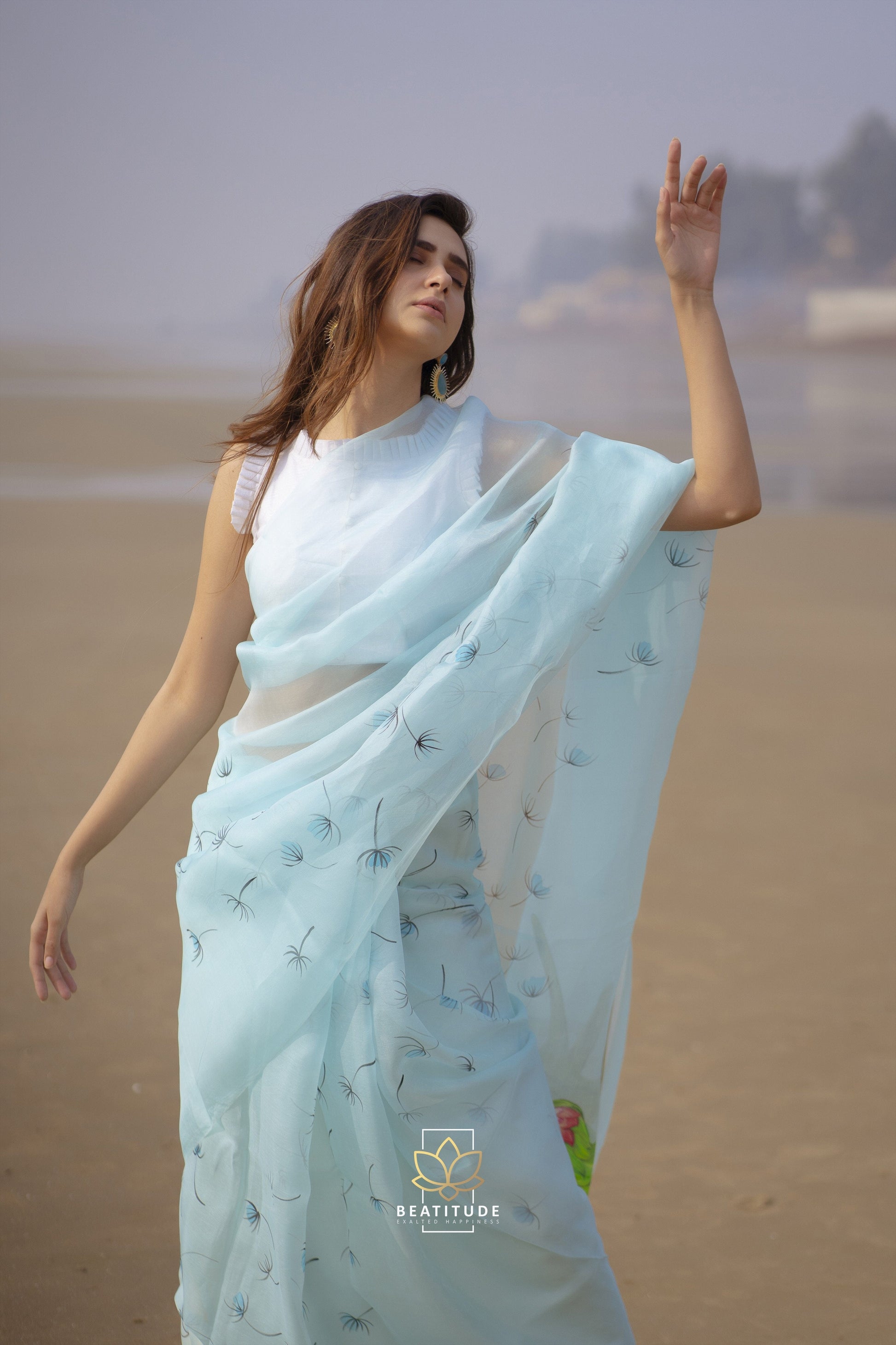 Rhea Handpainted Copyright Designer Organza Silk Saree