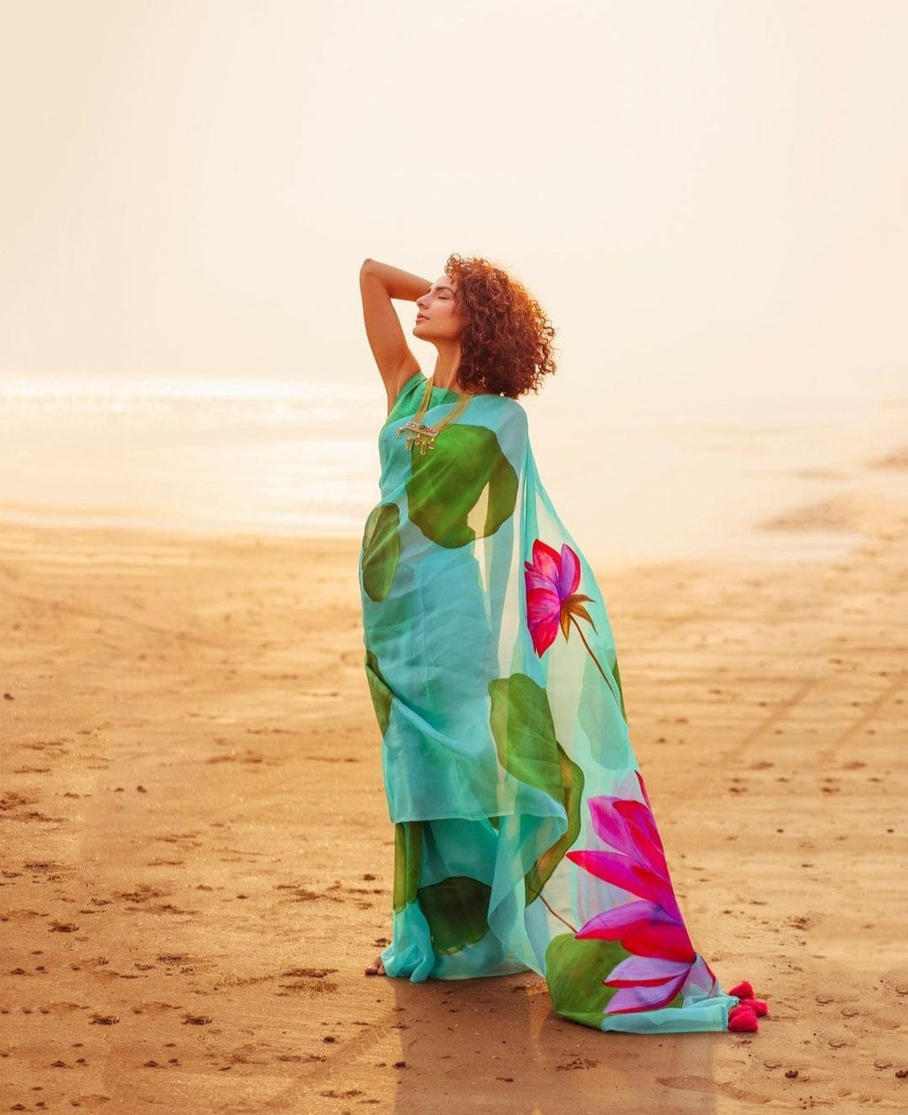 Plutus Handpainted Copyright Designer Organza Silk Saree